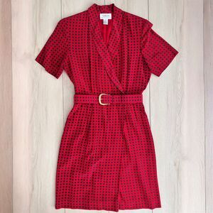 Vintage 90s Talbots Petites 100% Silk Red Wrap Dress Sz 10 Pockets Matching Belt